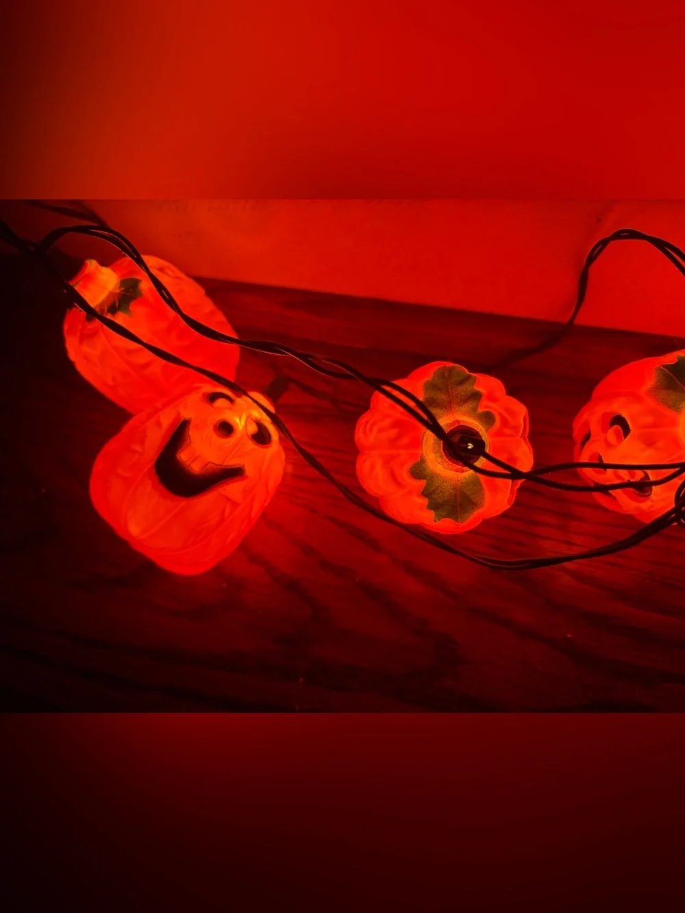 Vintage Halloween Pumpkin String Lights Jack O Lantern 10.8 Feet Blow Mold